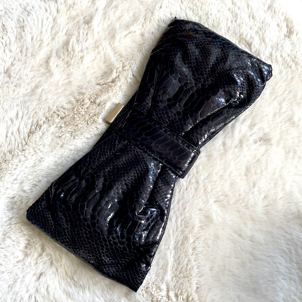 Black Snakeprint Bow Clutch